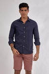 Plain long sleeve shirt-Deep Blue - Dockland