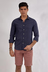 Plain long sleeve shirt-Deep Blue - Dockland