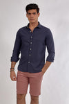 Plain long sleeve shirt-Deep Blue - Dockland
