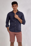 Plain long sleeve shirt-Deep Blue - Dockland