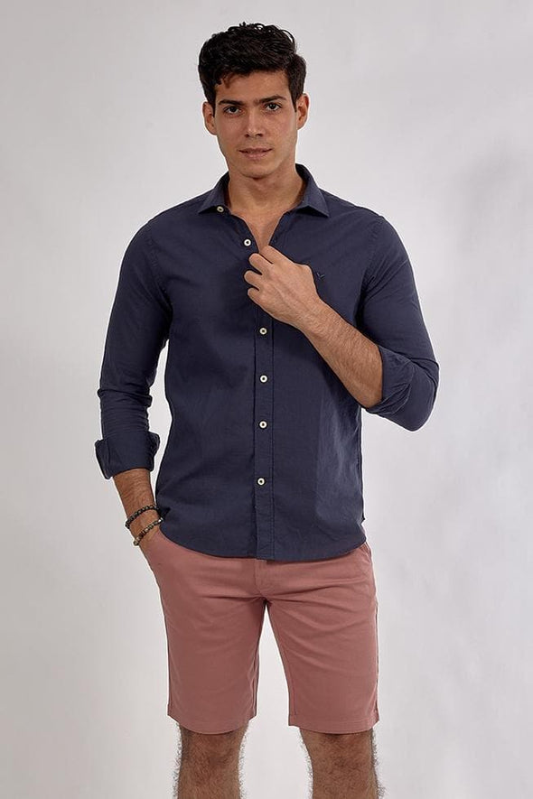 Plain long sleeve shirt-Deep Blue - Dockland