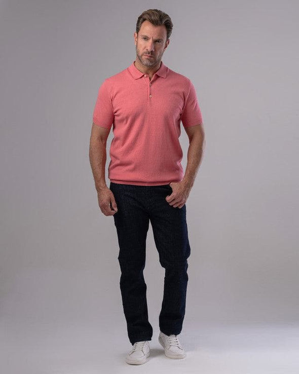 SLIM FIT KNIT POLO SHIRT - PINK - Dockland