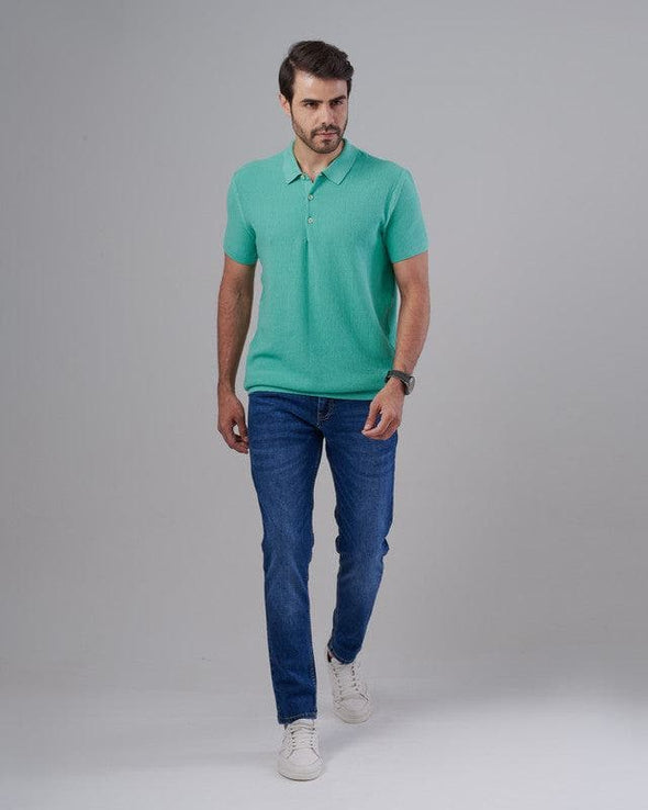 TEXTURED KNIT POLO SHIRT - PISTACHIO - Dockland