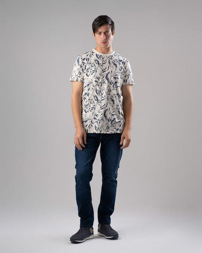 ROUND NECK PATTERNED T-SHIRT - OFF WHITE - Dockland