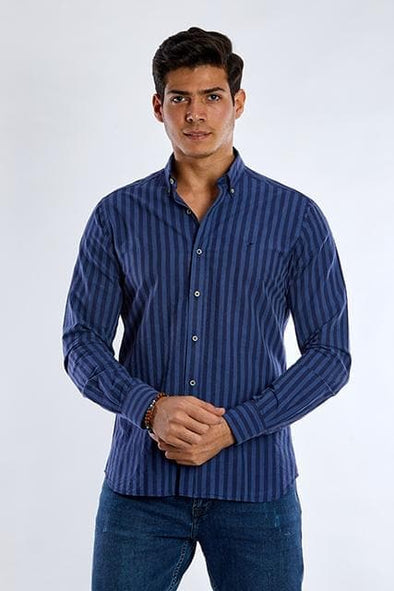 Striped Long Sleeve Shirt-Navy - Dockland