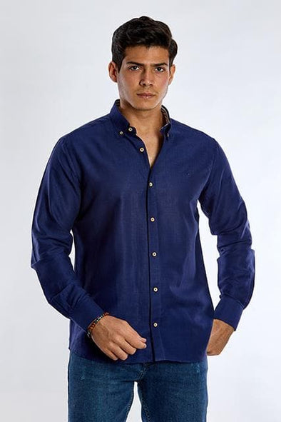 Long Sleeve Plain Shirt - NAVY - Dockland