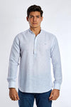 Long-Sleeve Linen Shirt With Mandarin Collar - BLUE - Dockland