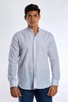 Long-Sleeve Linen Shirt With Mandarin Collar - GREY - Dockland