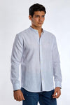 Long-Sleeve Linen Shirt With Mandarin Collar - GREY - Dockland