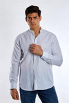 Long-Sleeve Linen Shirt With Mandarin Collar - GREY - Dockland