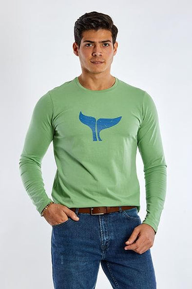 Long Sleeve Round Neck Graphic T-Shirt - GREEN - Dockland