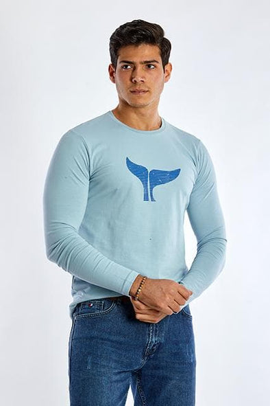 Long Sleeve Round Neck Graphic T-Shirt - SKY BLUE - Dockland
