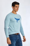 Long Sleeve Round Neck Graphic T-Shirt - SKY BLUE - Dockland
