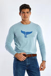 Long Sleeve Round Neck Graphic T-Shirt - SKY BLUE - Dockland