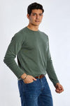Long Sleeve Round Neck Plain T-Shirt - GREEN OLIVE - Dockland