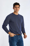 Long Sleeve Round Neck Striped T-Shirt - NAVY - Dockland