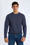 Long Sleeve Round Neck Striped T-Shirt - NAVY - Dockland