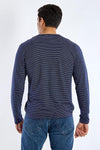 Long Sleeve Round Neck Striped T-Shirt - NAVY - Dockland