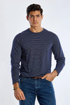 Long Sleeve Round Neck Striped T-Shirt - NAVY - Dockland