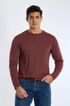 Long Sleeve Round Neck Striped T-Shirt - WINE - Dockland