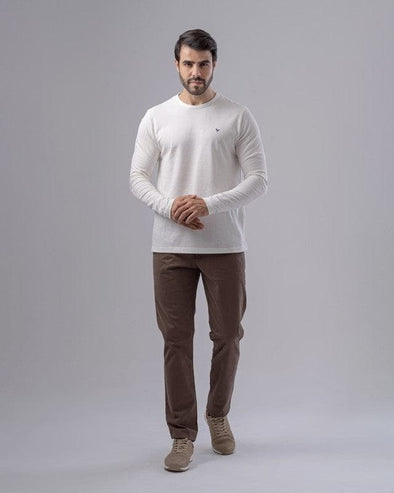 PLAIN LONG-SLEEVE ROUND NECK T-SHIRT - OFF WHITE - Dockland