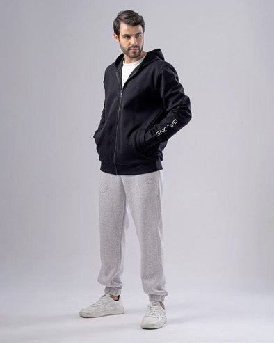 SLIM-FIT ZIP-THROUGH HOODIE  - BLACK - Dockland
