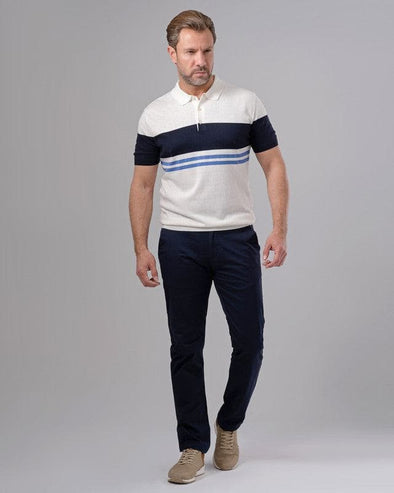 STRIPED KNIT POLO SHIRT - OFF WHITE - Dockland