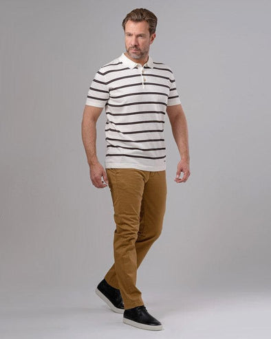 STRIPED KNIT POLO SHIRT - WHITE - Dockland