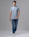 ROUND NECK TEXTURED T-SHIRT - SKY BLUE - Dockland