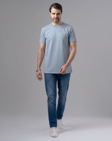 ROUND NECK TEXTURED T-SHIRT - SKY BLUE - Dockland