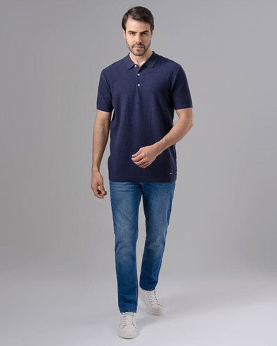 TEXTURED KNIT POLO SHIRT - NAVY - Dockland