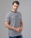 ROUND NECK STRIPED T-SHIRT - NAVY - Dockland