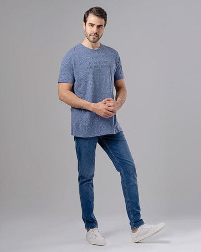 ROUND NECK EMBROIDERED T-SHIRT - INDIGO - Dockland