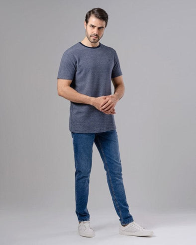 ROUND NECK TEXTURED T-SHIRT - NAVY - Dockland