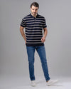 STRIPED KNIT POLO SHIRT - NAVY - Dockland