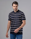 STRIPED KNIT POLO SHIRT - NAVY - Dockland