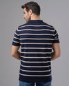 STRIPED KNIT POLO SHIRT - NAVY - Dockland