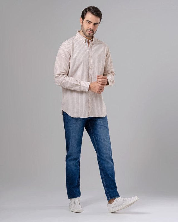 LONG SLEEVE STRIPED SHIRT - BEIGE - Dockland