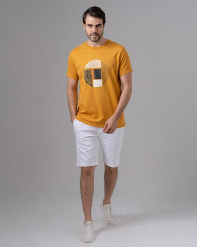 ROUND NECK PRINTED T-SHIRT - MUSTARD - Dockland