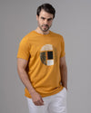 ROUND NECK PRINTED T-SHIRT - MUSTARD - Dockland