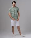 STRIPED ROUND NECK PIQUE T-SHIRT - GREEN - Dockland