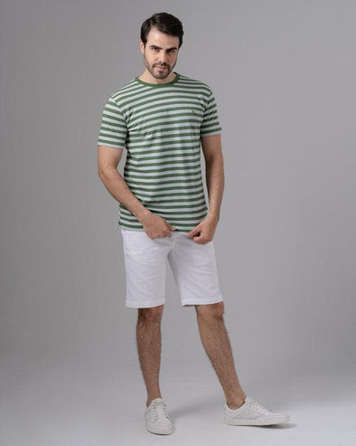 STRIPED ROUND NECK PIQUE T-SHIRT - GREEN - Dockland
