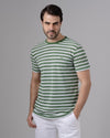 STRIPED ROUND NECK PIQUE T-SHIRT - GREEN - Dockland