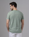 STRIPED ROUND NECK PIQUE T-SHIRT - GREEN - Dockland