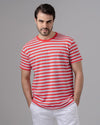 STRIPED ROUND NECK PIQUE T-SHIRT - MELON - Dockland