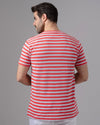 STRIPED ROUND NECK PIQUE T-SHIRT - MELON - Dockland
