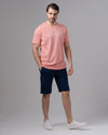 ROUND NECK EMBROIDERED T-SHIRT - SALMON - Dockland
