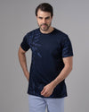 ROUND NECK PATTERNED T-SHIRT - NAVY - Dockland