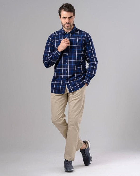 LONG SLEEVE CHECKERED SHIRT - NAVY - Dockland