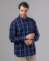LONG SLEEVE CHECKERED SHIRT - NAVY - Dockland